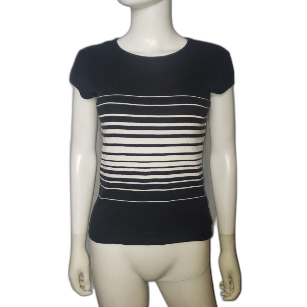 THE LIMITED Black and White Striped Capped Sleeve Sweater Womens Size Medium